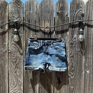 Levi's Dark Wash Denim Denizen Super Stretch high Rise Short Shorts Cuffed sz 4